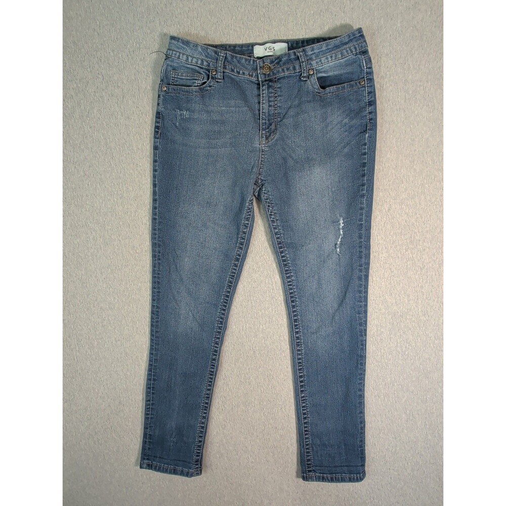VGS Jeans Womens Size 12 Stretch Distressed Embroidered Button Pocket